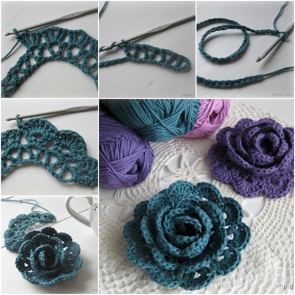 crochet rose making from wool rope 3