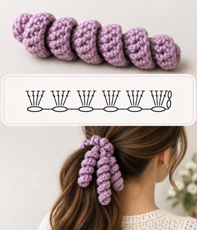 crochet scrunchie with long curls spirals 1 scaled