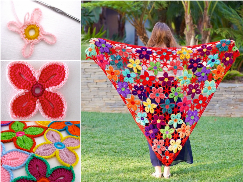 crochet shawl with flowers for summer 1