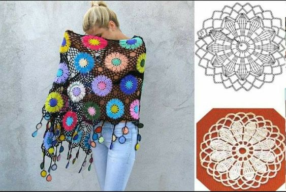 crochet shawl with flowers for summer 5