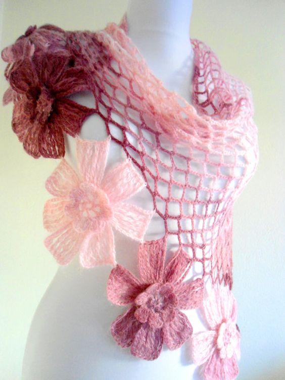 crochet shawls with roses with graphics 4