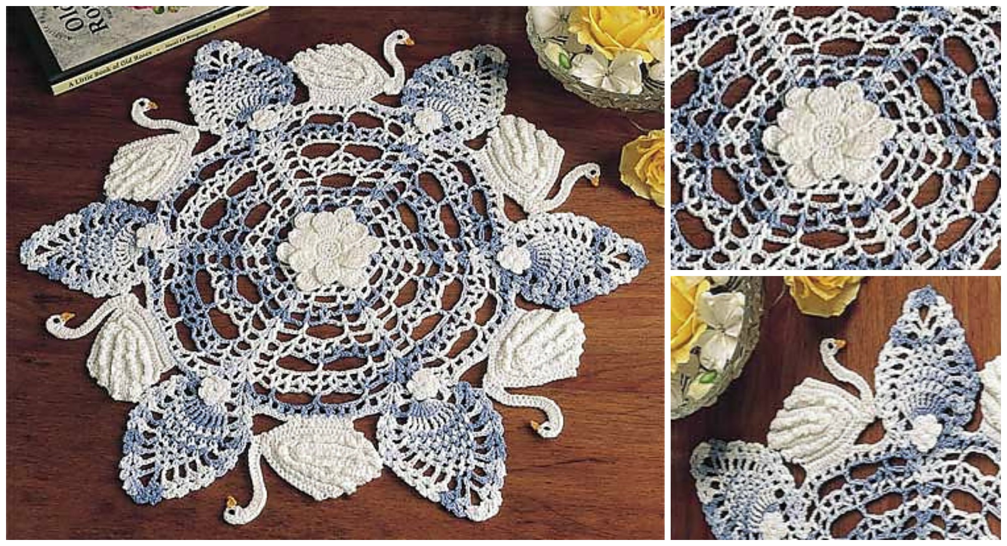 crochet six swans swimming doily