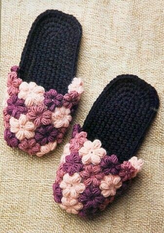 crochet slippers with flowers diagrams 1