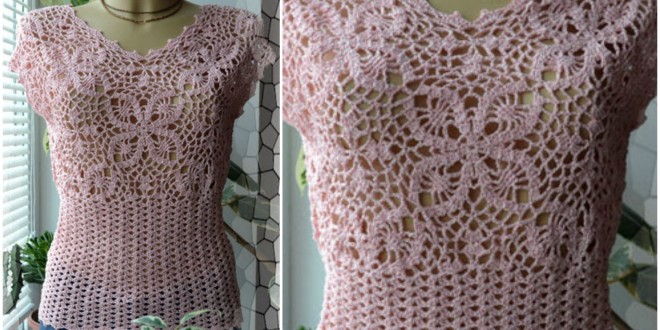 crochet spring blouse with flower