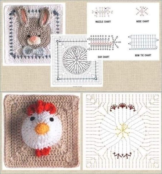 crochet square graphics with animals 8