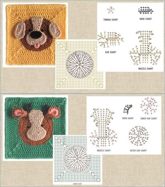crochet square graphics with animals 9