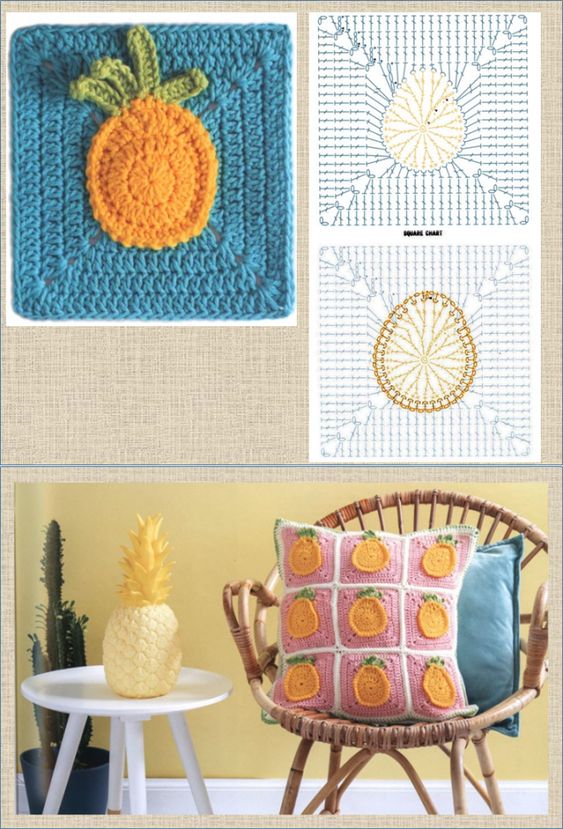 crochet square graphics with fruits 1