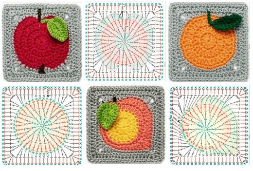 crochet square graphics with fruits 2