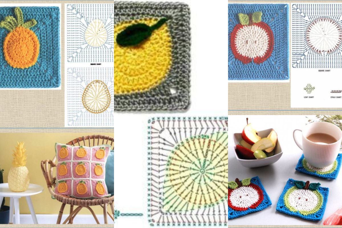 crochet square graphics with fruits