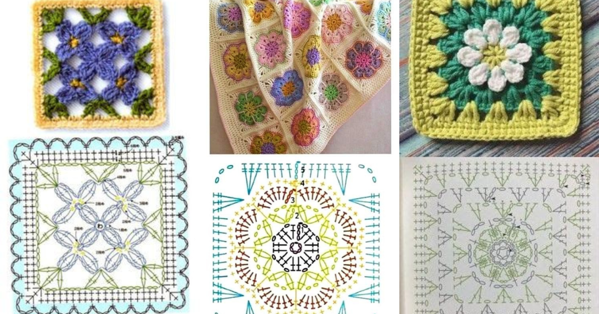 crochet squares with flowers