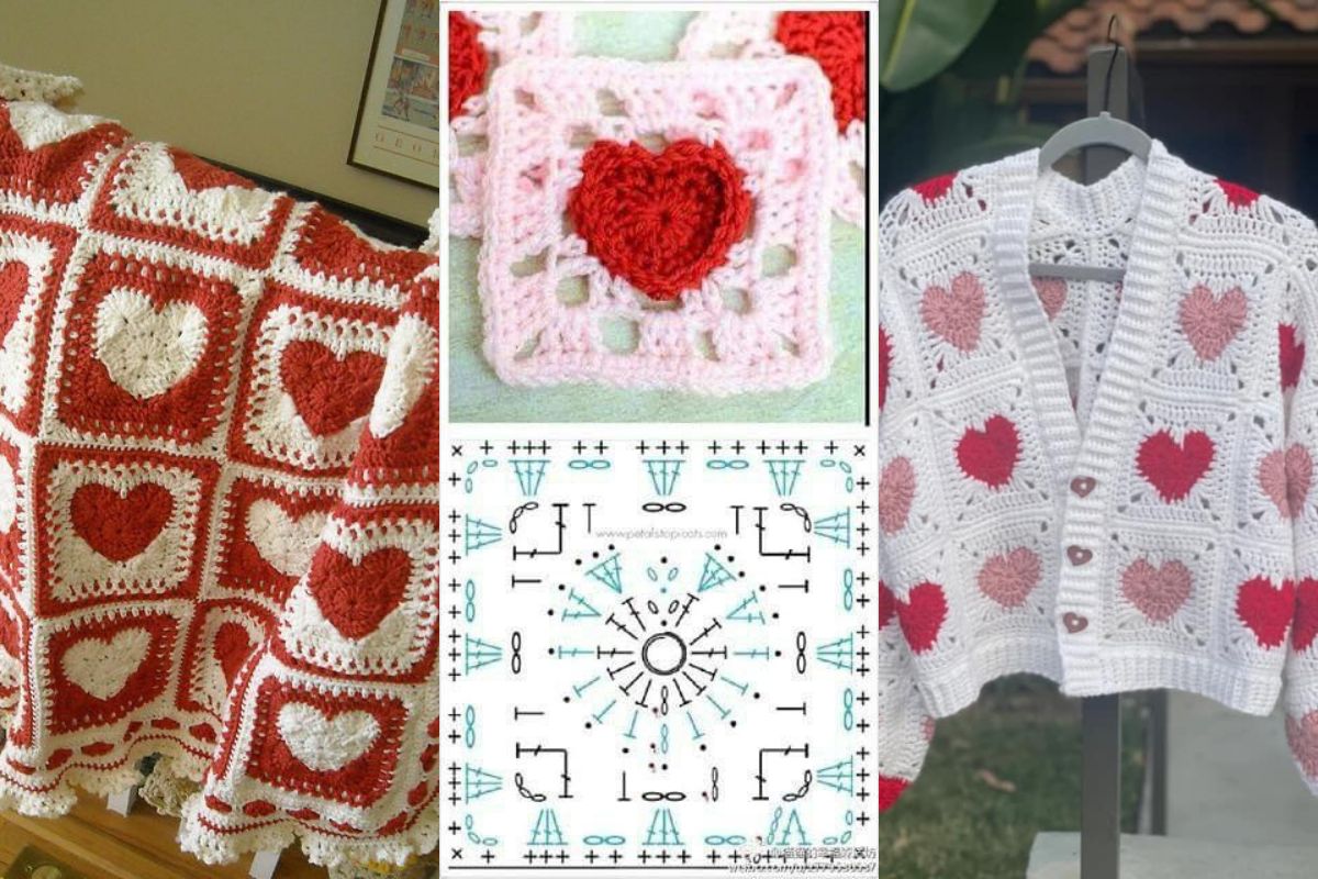 crochet squares with hearts graphics and ideas 10