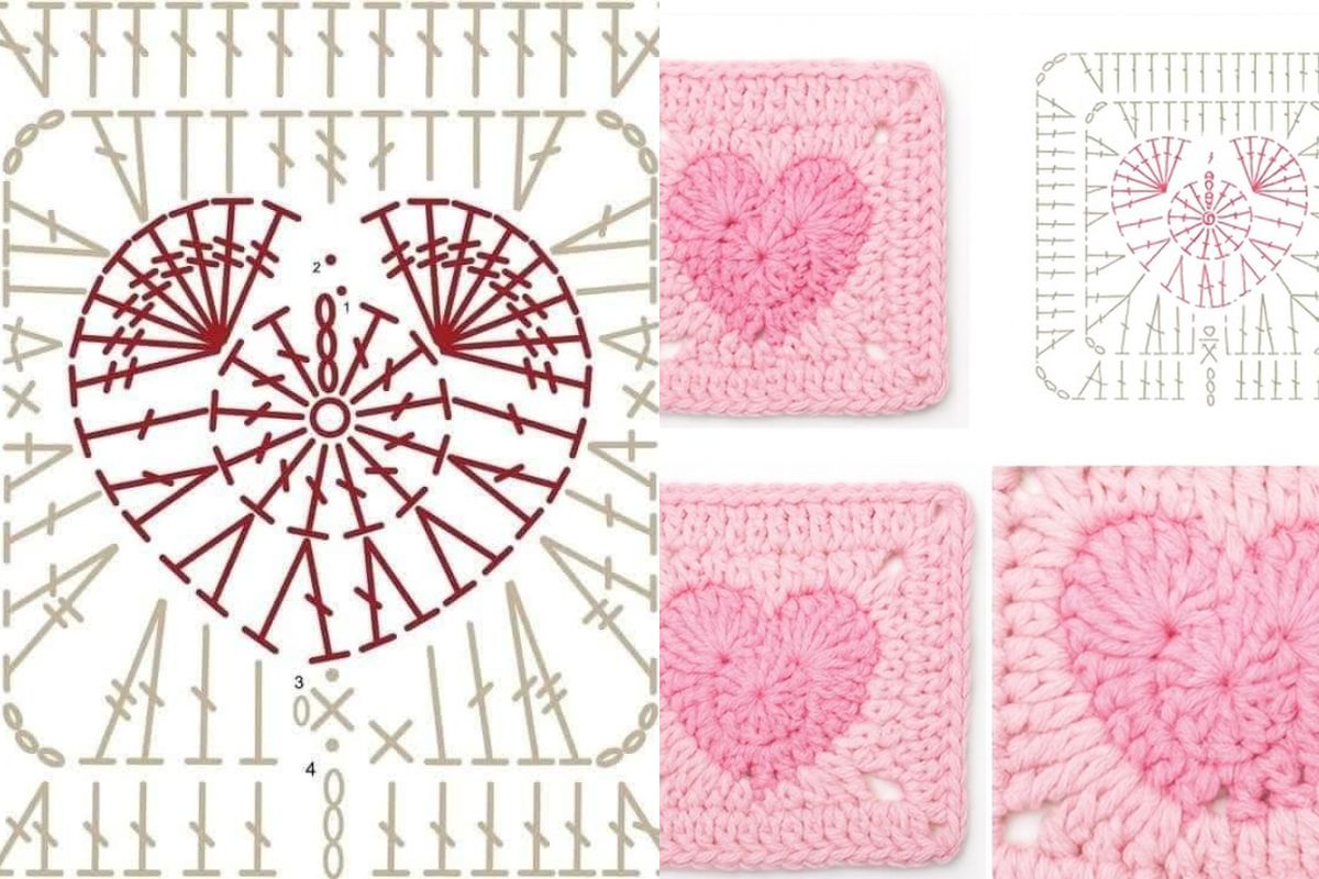 crochet squares with hearts graphics and ideas 11
