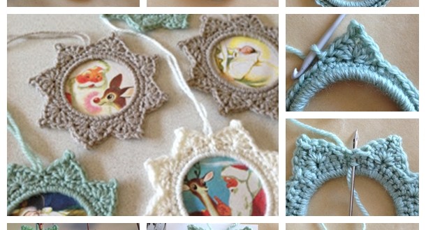 crochet star photo frame F