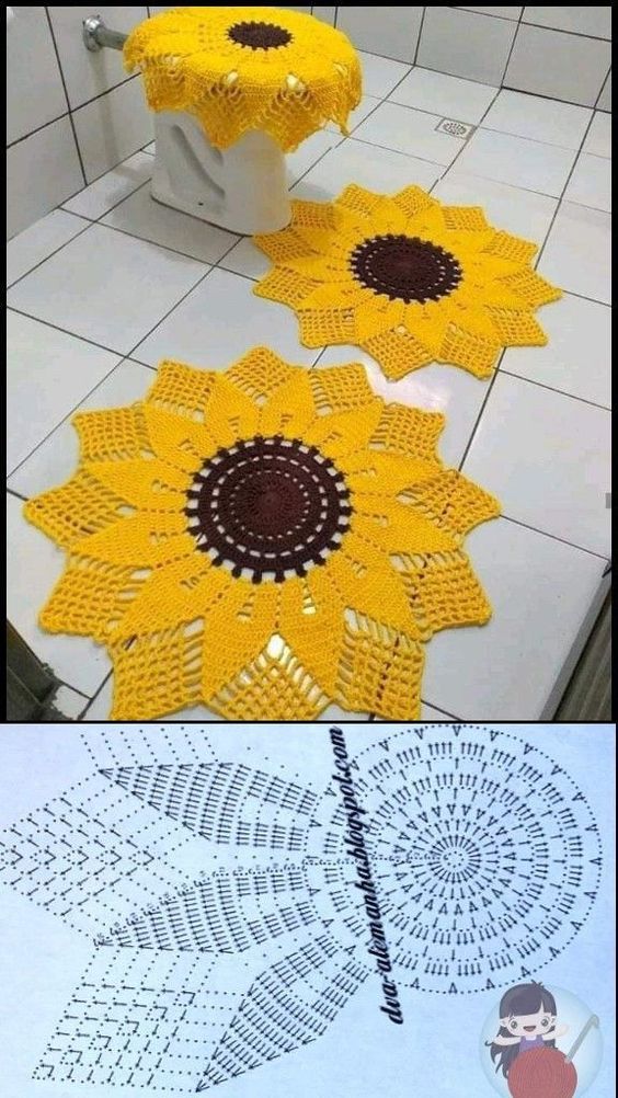 Crochet Sunflower Bathroom Set