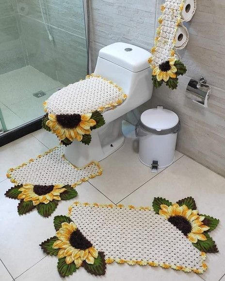 crochet sunflower bathroom set 4
