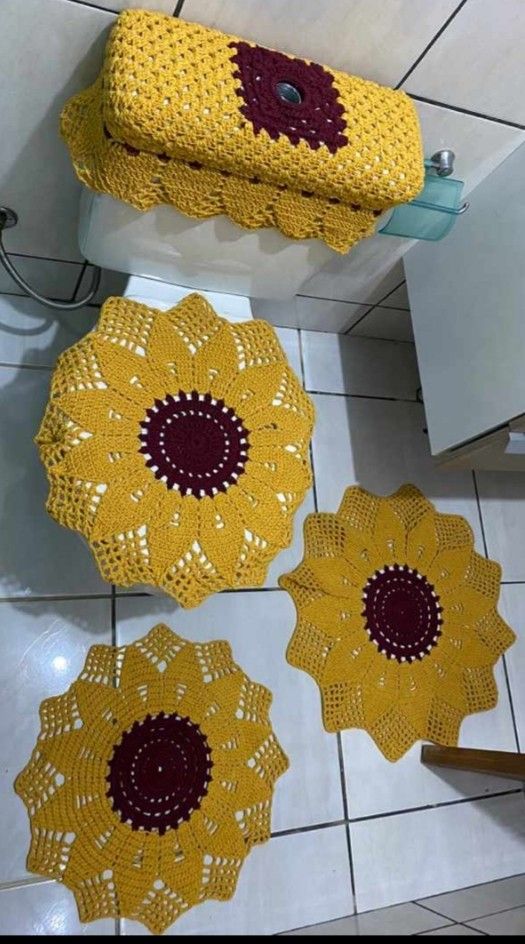 crochet sunflower bathroom set 5