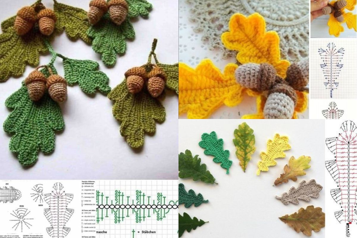 crocheted acorns on a leaf autumn crafts 1