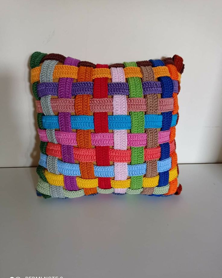 cushion made with crochet strips 5