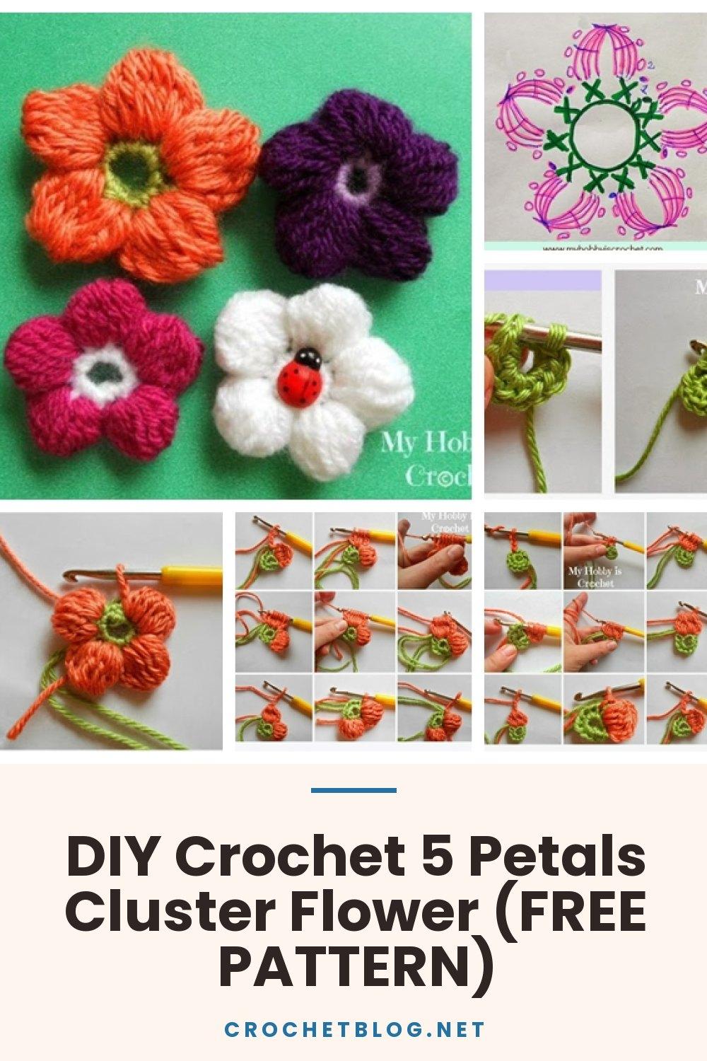 DIY Crochet 5 Petals Cluster Flower (FREE PATTERN)