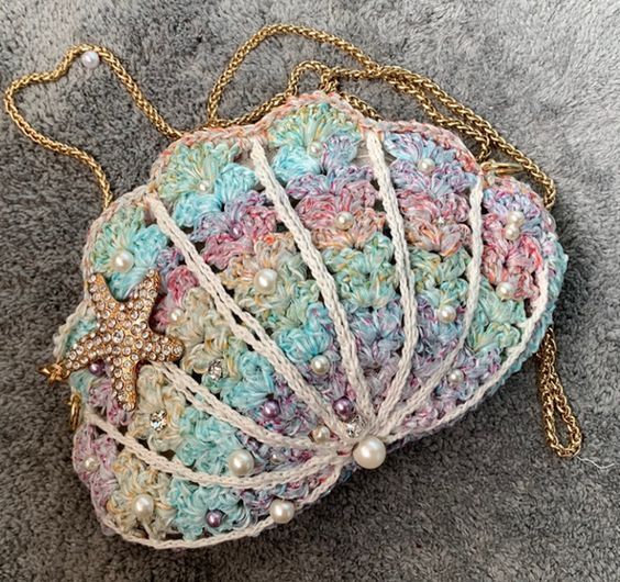 diy crochet sea shell bag