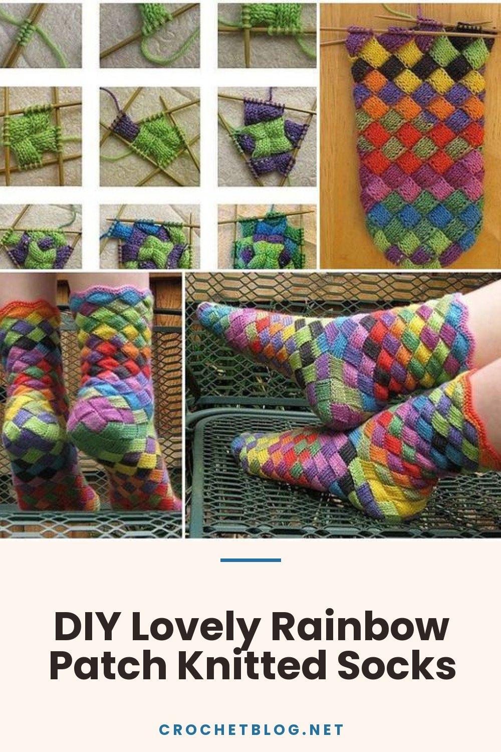 DIY Lovely Rainbow Patch Knitted Socks
