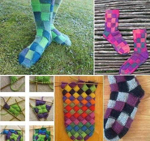 diy rainbow patch knitted socks 1