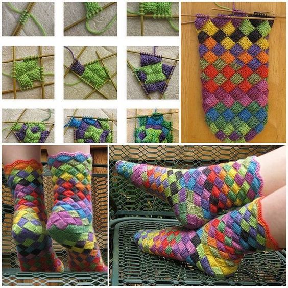 diy rainbow patch knitted socks