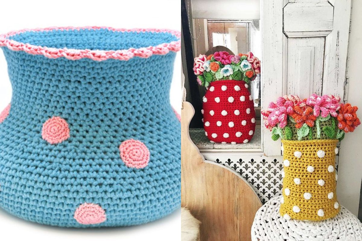 dots crochet flower vases 6