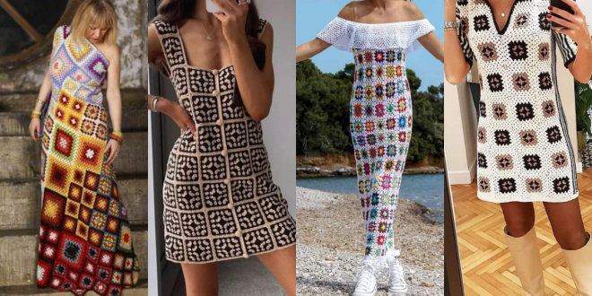 dresses made with crochet squares