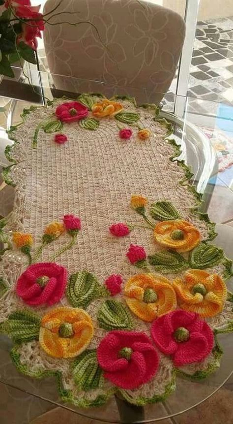 floral crochet table runner