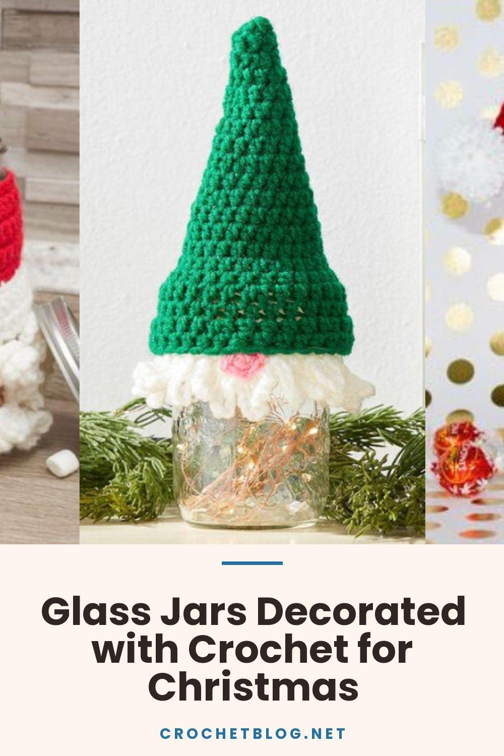 Glass Jars Decorated with Crochet for Christmas