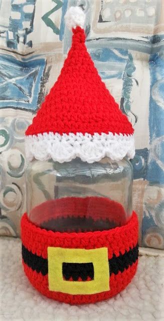 glass jars decorated with crochet for christmas 4