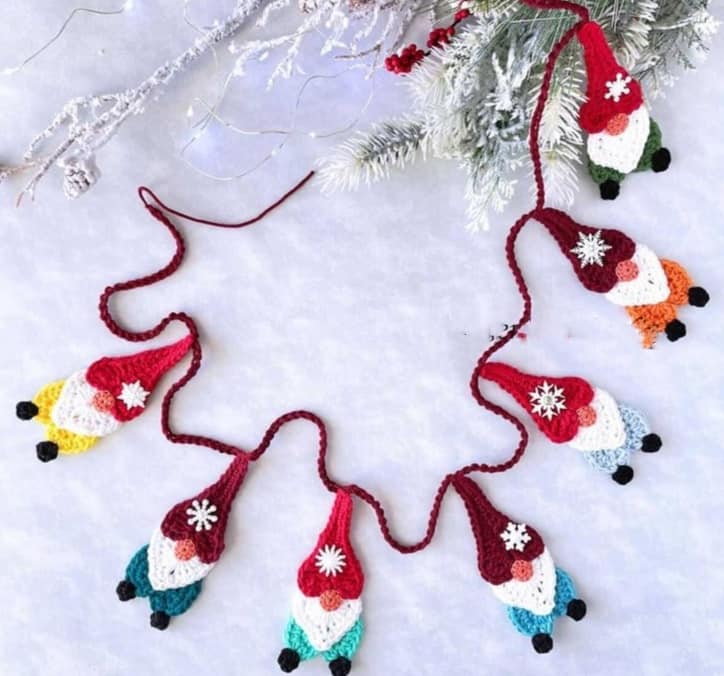 gnome ornaments with crochet hearts