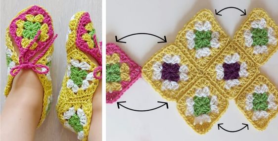 granny square slippers crochet patterns 2