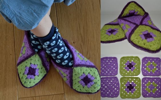granny square slippers crochet patterns 3