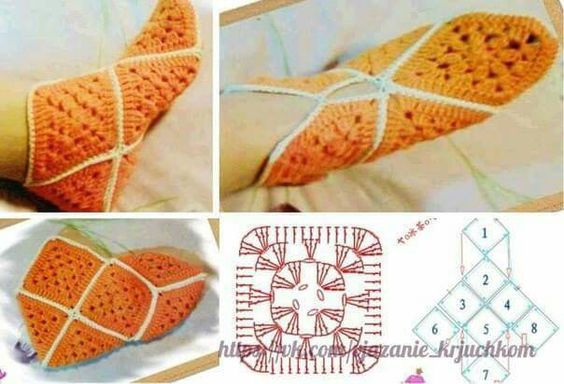 granny square slippers crochet patterns 6