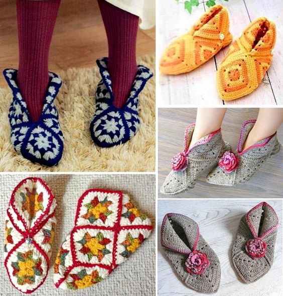 granny square slippers crochet patterns 7