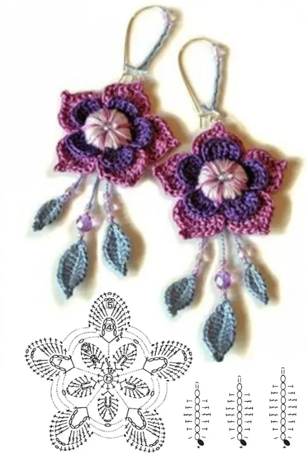 graphics of crochet earrings with flowers 1