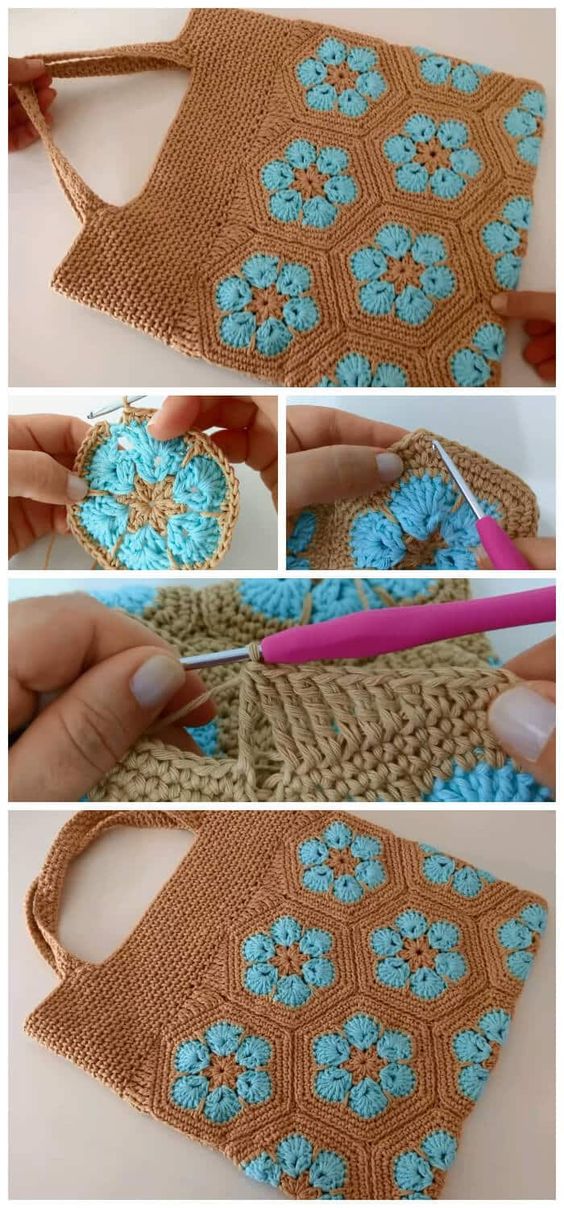 hexagon bag free crochet pattern 4
