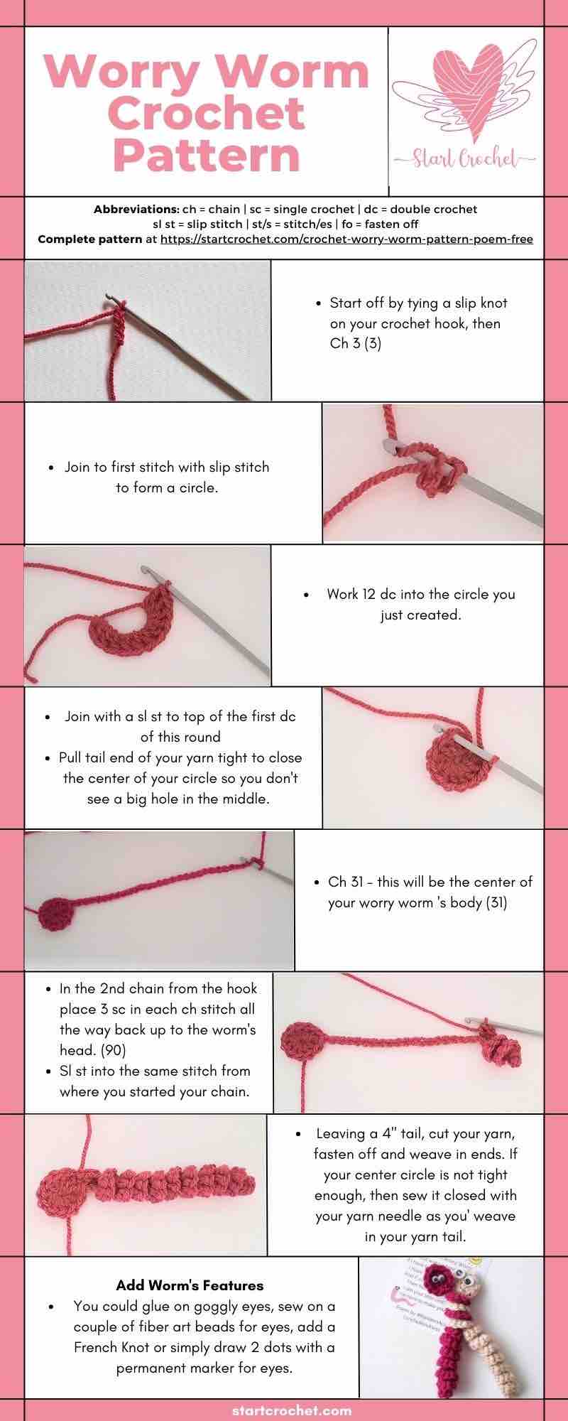 how to crochet a worry worm 1