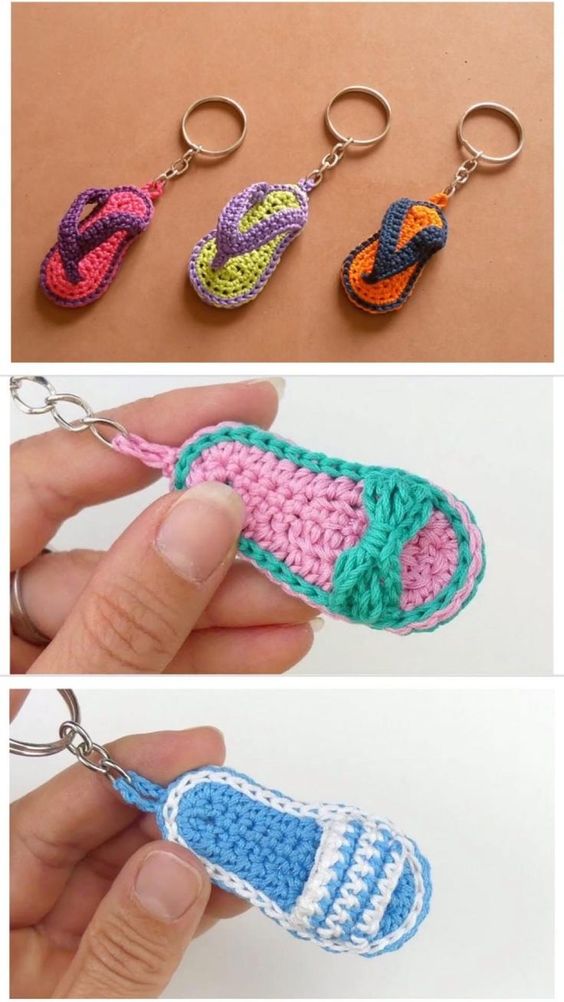 how to crochet flip flop keychain 4