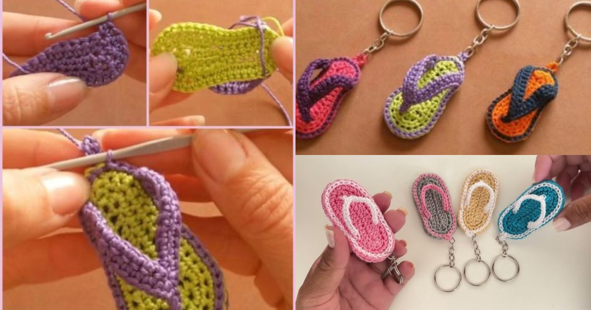 how to crochet flip flop keychain