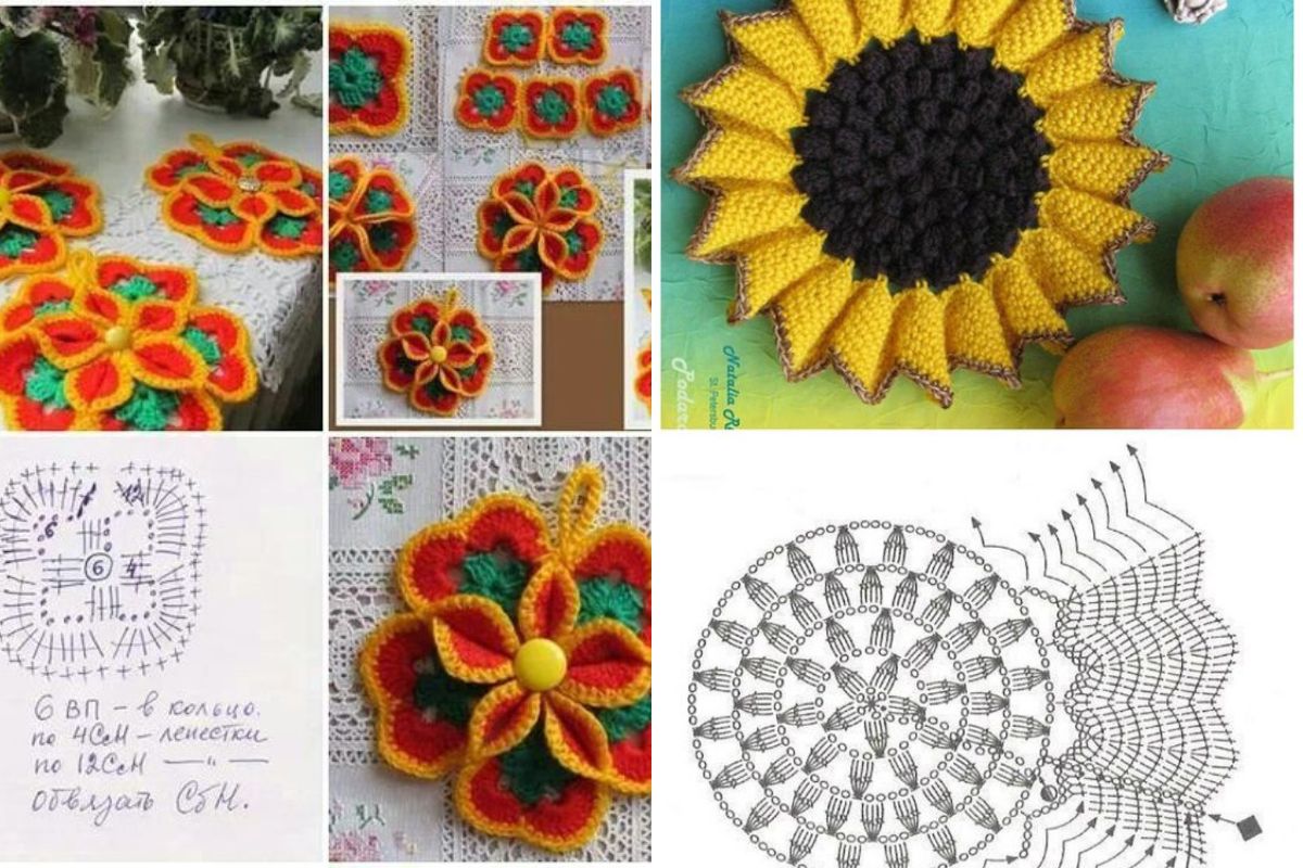 how to crochet flower hot pad 10