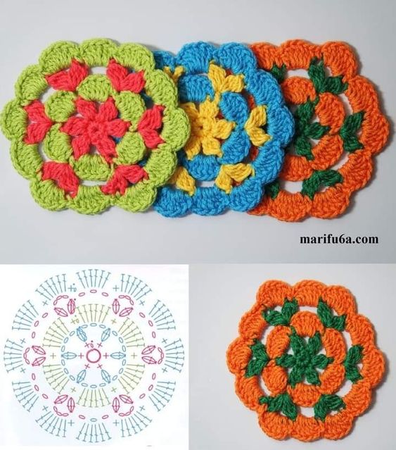 how to crochet flower hot pad 6