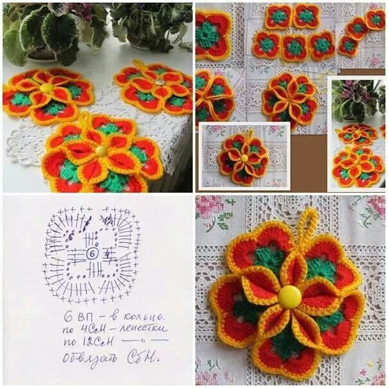 how to crochet flower hot pad 9
