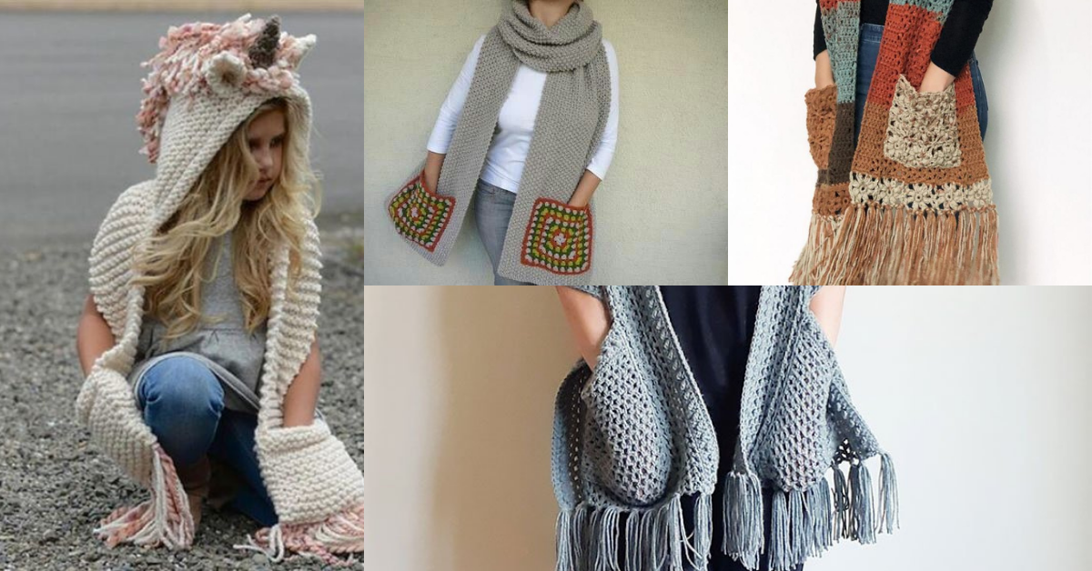 how to make a crochet scarf with pockets