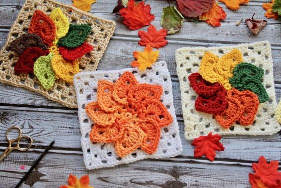 leaves fall crochet granny square