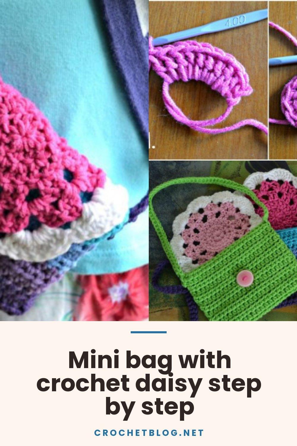 Mini bag with crochet daisy step by step