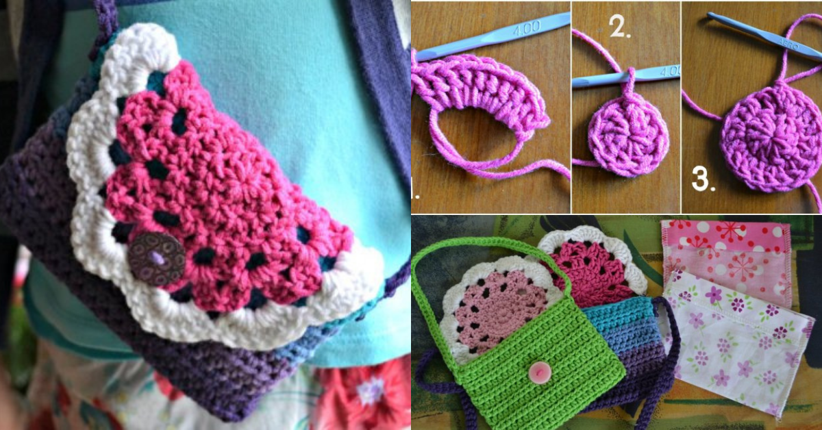 mini bag with crochet daisy step by step