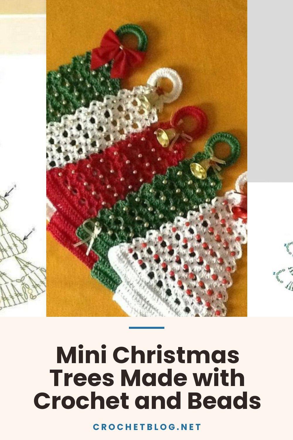 Mini Christmas Trees Made with Crochet and Beads